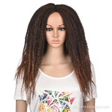 Synthetic Afro Wigs Middle Part Wig Kinky Curly Yaki Straight 16 Inch Long Fluffy Hair for African Women None Lace Wigs 130%